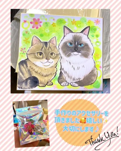 猫の似顔絵とお客様からのプレゼント