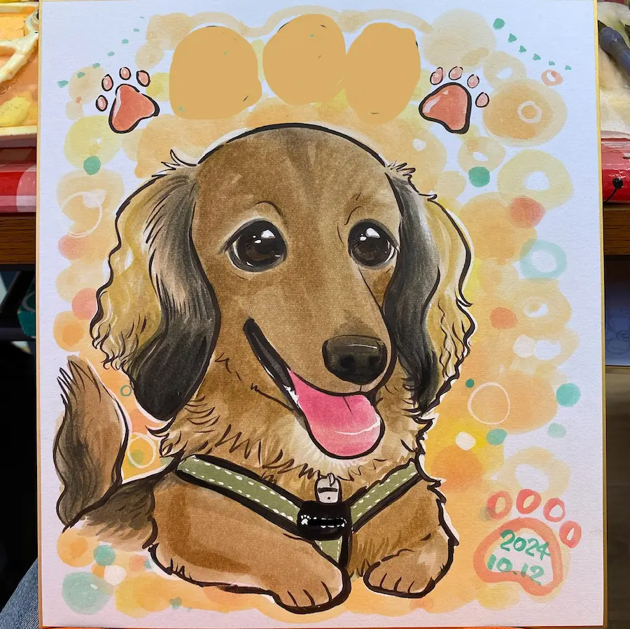 ユニディ湘南平塚店で描いた犬似顔絵